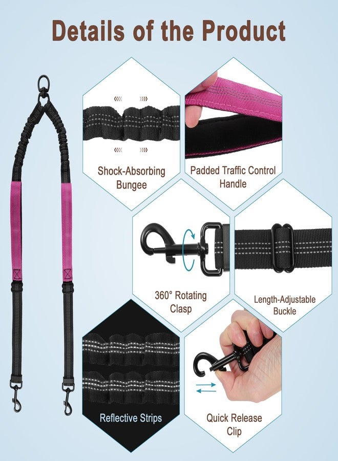 GLIDESMOOTH Double Dog Leash, No Tangle Dual Leash for Two Dogs with Adjustable Long Rope and Dual Control Handles, Design for Training Pets, Rose Red - Image 3
