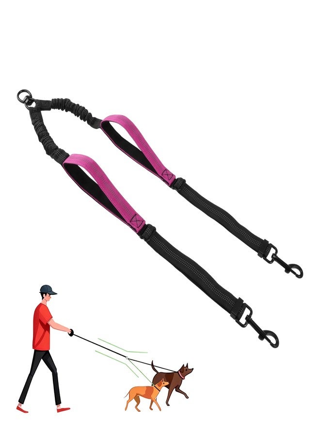 GLIDESMOOTH Double Dog Leash, No Tangle Dual Leash for Two Dogs with Adjustable Long Rope and Dual Control Handles, Design for Training Pets, Rose Red - Image 1