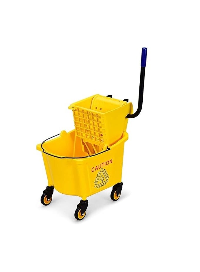 VINSTAR 24 Liters Commercial Mop Bucket Trolley with Wheel and Down Press Wringer, Mopping Cart 26 Quart Capacity – Yellow - Image 1