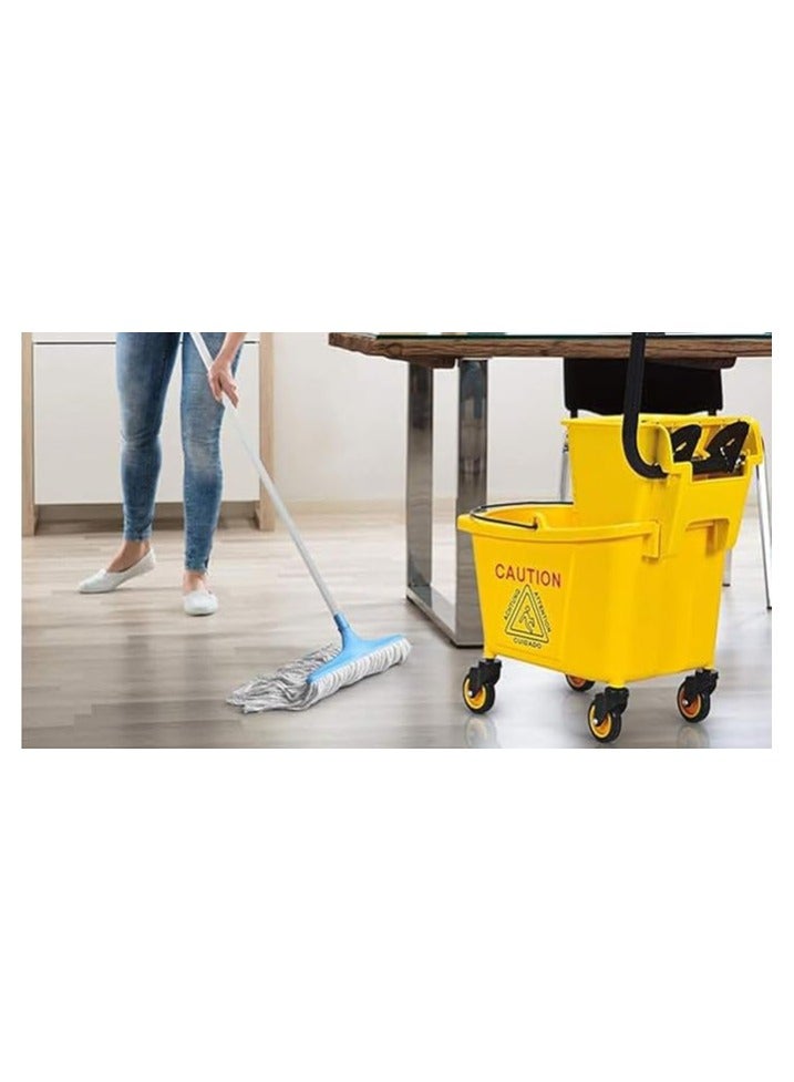 VINSTAR 24 Liters Commercial Mop Bucket Trolley with Wheel and Down Press Wringer, Mopping Cart 26 Quart Capacity – Yellow - Image 2