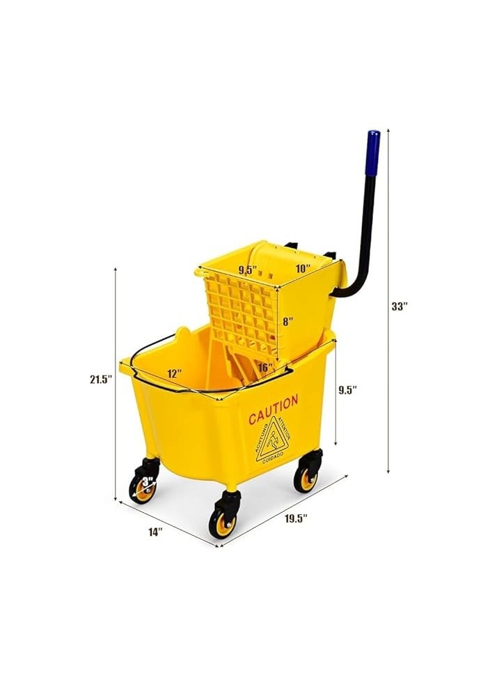VINSTAR 24 Liters Commercial Mop Bucket Trolley with Wheel and Down Press Wringer, Mopping Cart 26 Quart Capacity – Yellow - Image 3