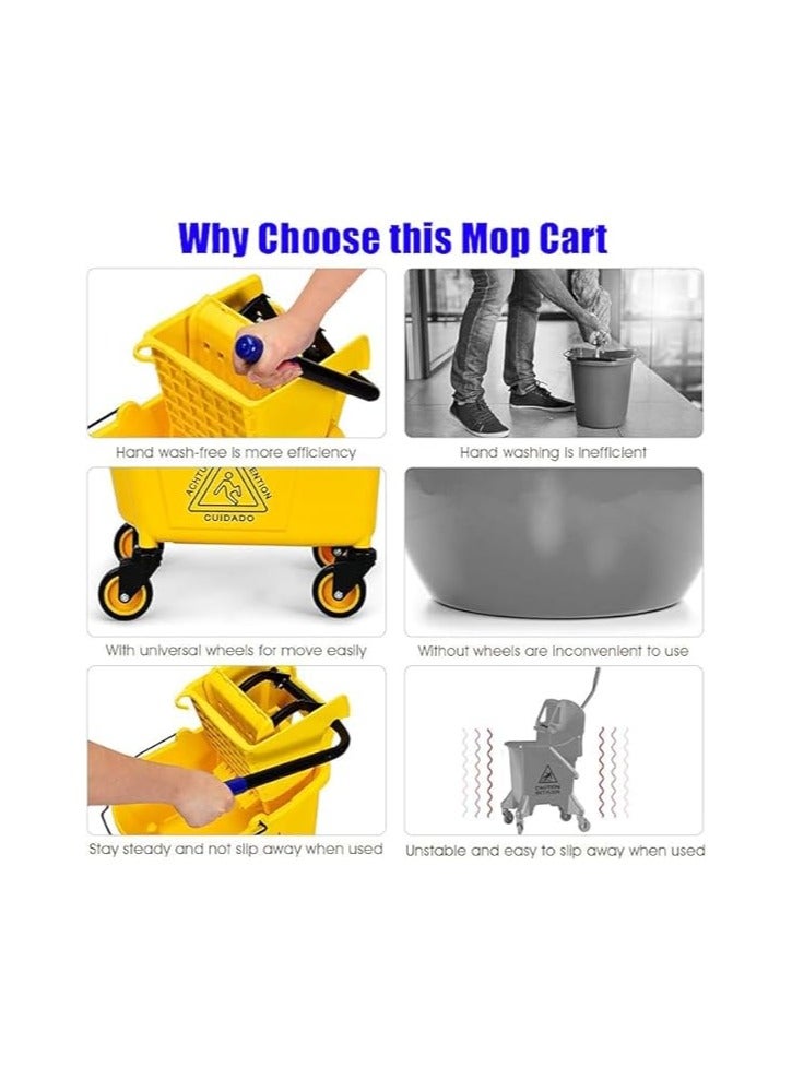 VINSTAR 24 Liters Commercial Mop Bucket Trolley with Wheel and Down Press Wringer, Mopping Cart 26 Quart Capacity – Yellow - Image 4