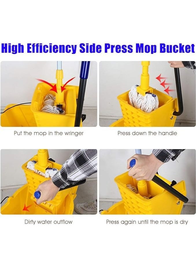 VINSTAR 24 Liters Commercial Mop Bucket Trolley with Wheel and Down Press Wringer, Mopping Cart 26 Quart Capacity – Yellow - Image 5