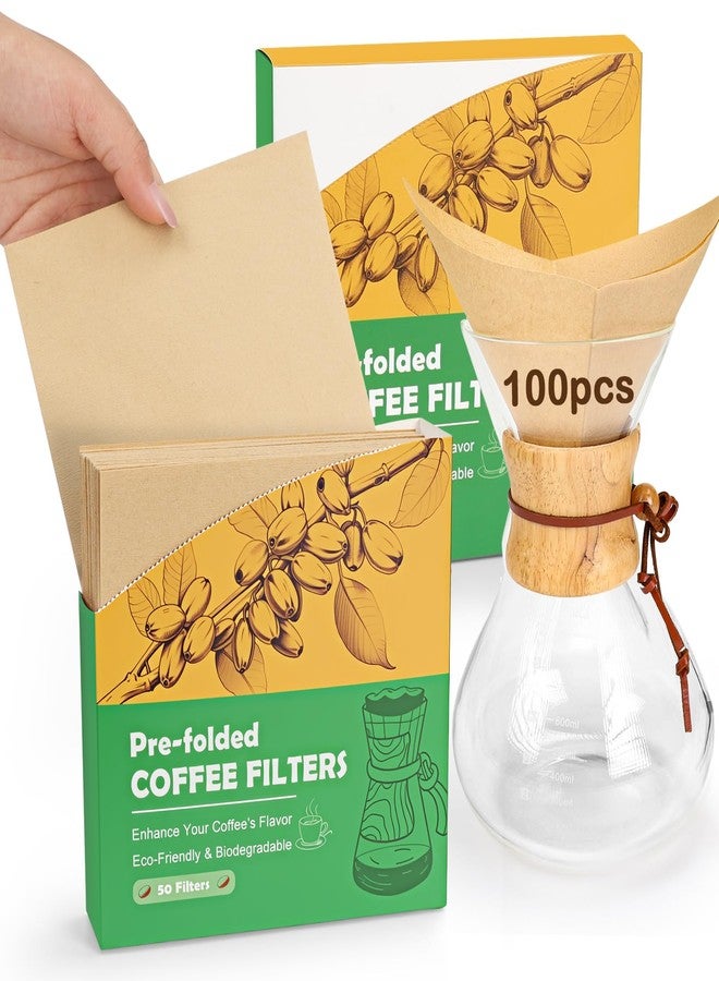 BYKITCHEN Pre-folded Pour Over Coffee Filter, Set of 100, Natural Unbleached Square Disposable Coffee Filter Papers for Pour-Over Coffee Maker Drippers and More - Image 1