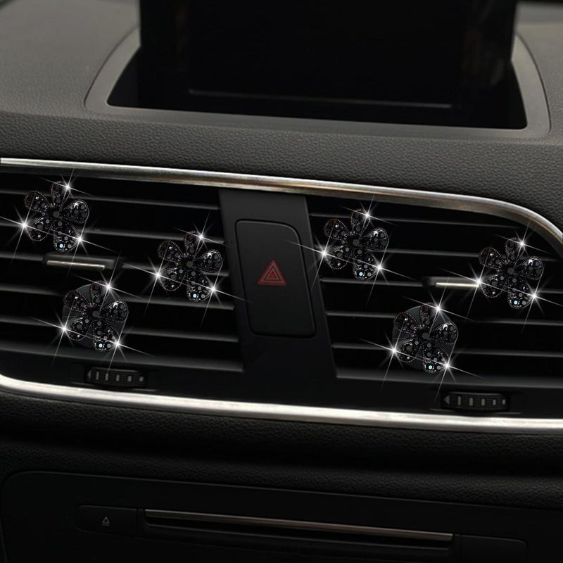 Wpppan 6Pcs Black Daisy Air Vent Clips,Cute Flower Car Air Fresheners Vents Clips Diamond Vent Clip Car Interior Decor Charm Bling Car Accessories Car Decoration for Women,Air Fresheners,Interior Accessories - Image 2