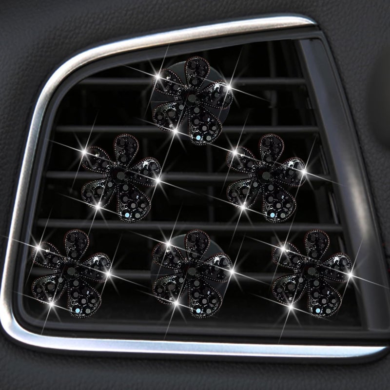 Wpppan 6Pcs Black Daisy Air Vent Clips,Cute Flower Car Air Fresheners Vents Clips Diamond Vent Clip Car Interior Decor Charm Bling Car Accessories Car Decoration for Women,Air Fresheners,Interior Accessories - Image 1