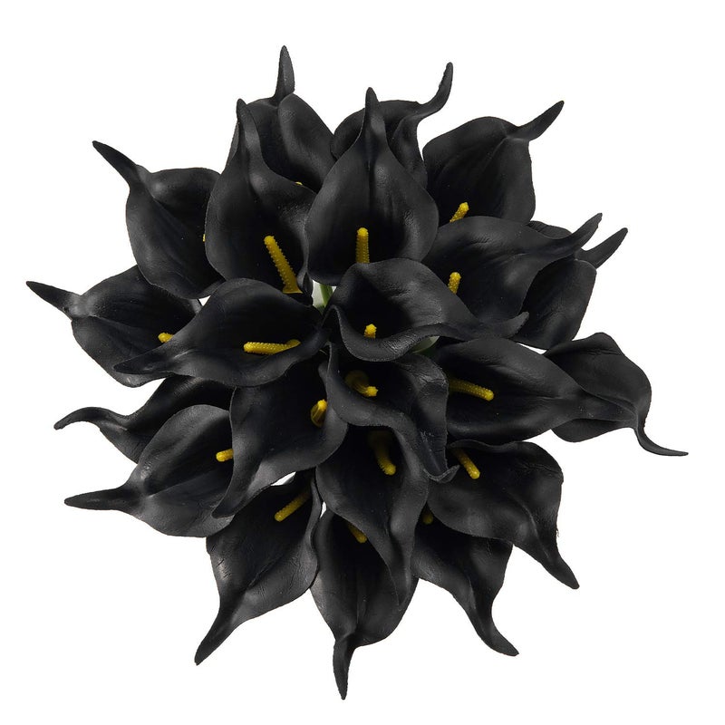 Crafjie 22pcs 13.4 Inch Black Lataex Real Touch Artificial Calla Lily Flowers  for Home Decor for Spring Flowers  Home Kitchen  Wedding Decorations  and centerpieces. - Image 1
