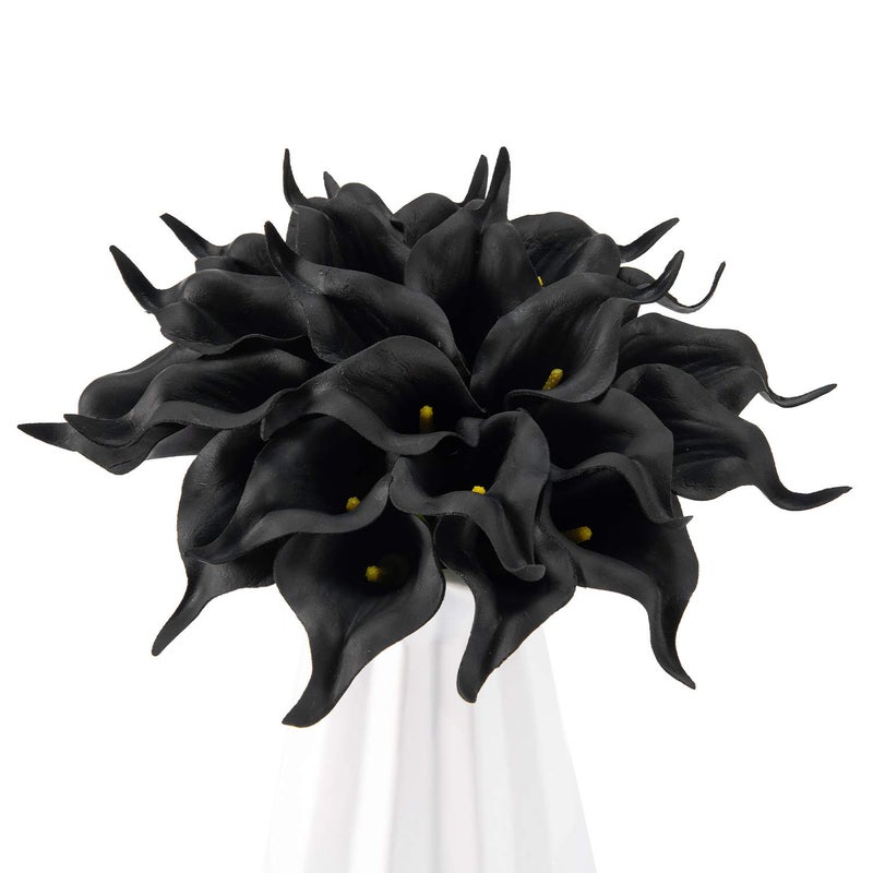 Crafjie 22pcs 13.4 Inch Black Lataex Real Touch Artificial Calla Lily Flowers  for Home Decor for Spring Flowers  Home Kitchen  Wedding Decorations  and centerpieces. - Image 2