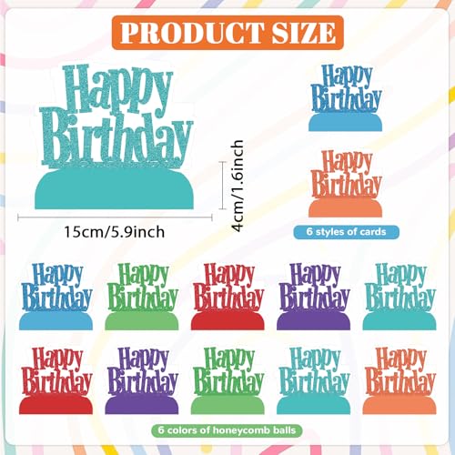 Oitnlaughter 12Pcs Happy Birthday Centerpieces Colorful Birthday Party Decorations Glitter Happy Birthdays Table Honeycomb Centerpieces Decor Table Toppers Ornaments for Glitter Bday Themed Party Supplies Favors - Image 5