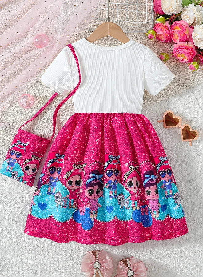 تايك تو Take Two Embellished Color Block Round Neck Knee-Length Dress with Bag