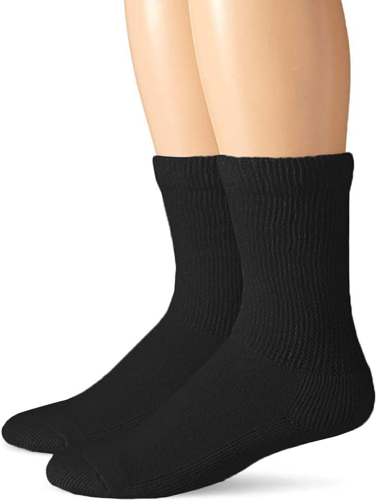 Top Flite Men's Diabetic Non-binding Crew Socks 2 Pack Sockshosiery, black, Medium
