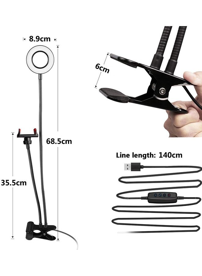 مصباح حلقي لصور السيلفي مع حامل للهاتف الخلوي أسود - Image 5