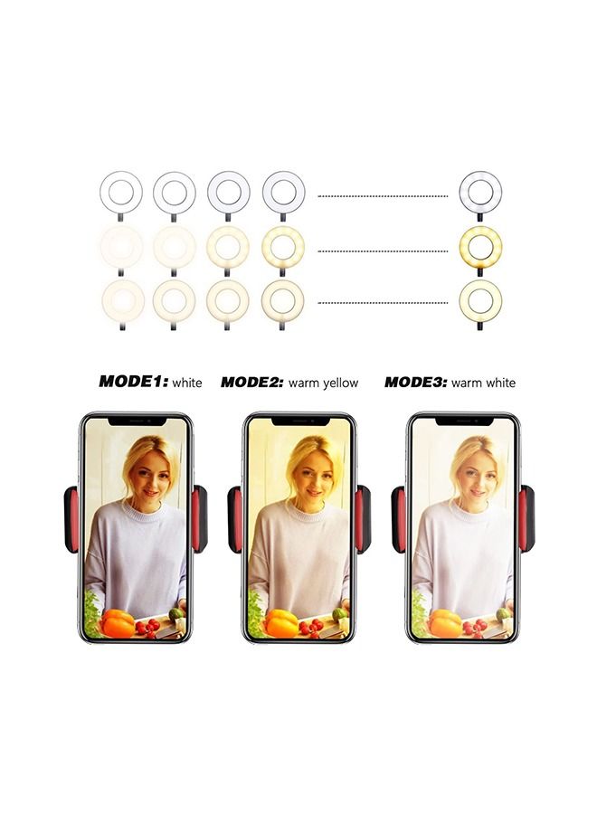 مصباح حلقي لصور السيلفي مع حامل للهاتف الخلوي أسود - Image 3