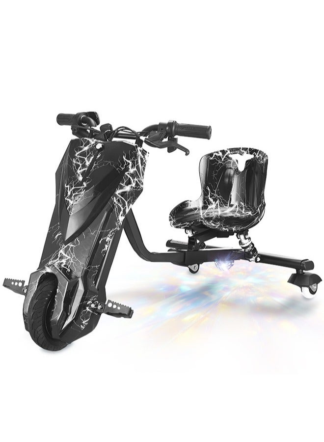 Denzoz Mini electric scooter, electric drift scooter that can carry up to 80 kg, play your own custom music via Bluetooth and adjust three speeds with LED lights and power display, equipped with three wheels - Image 1