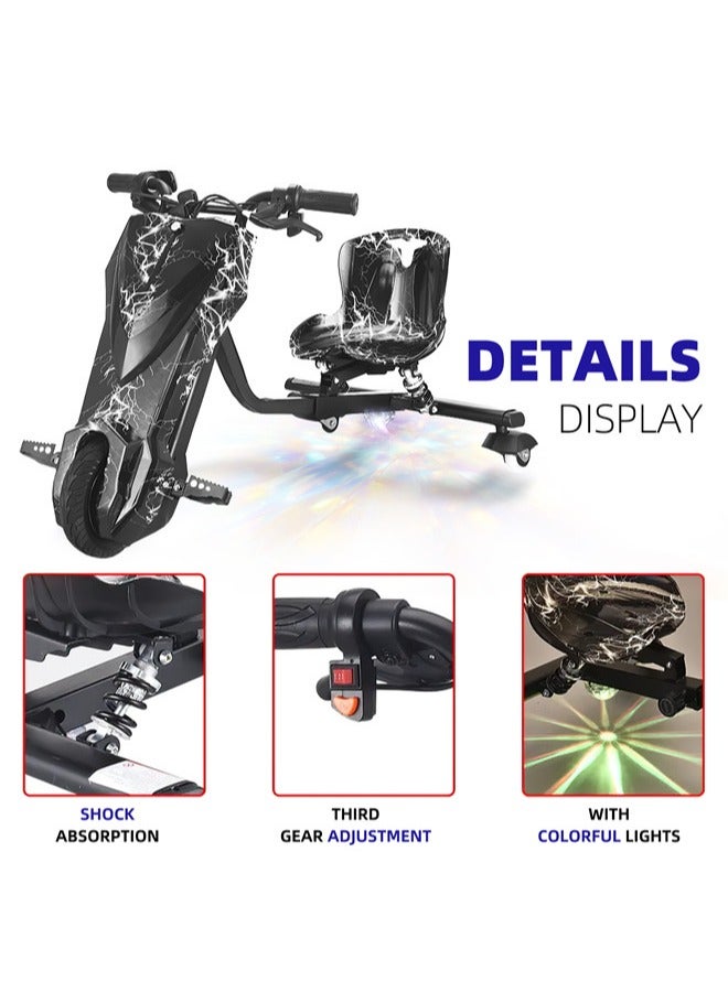 Denzoz Mini electric scooter, electric drift scooter that can carry up to 80 kg, play your own custom music via Bluetooth and adjust three speeds with LED lights and power display, equipped with three wheels - Image 3