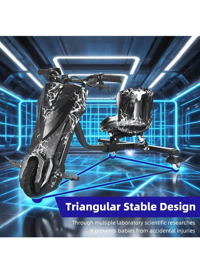 Denzoz Mini electric scooter, electric drift scooter that can carry up to 80 kg, play your own custom music via Bluetooth and adjust three speeds with LED lights and power display, equipped with three wheels - Image 5