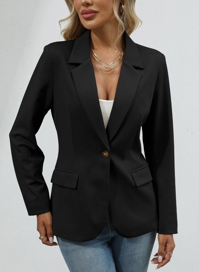 ELLEVEN Women's Knit Blazer for Business Casual, Stretchy Slim Fit Work Office Suit Jackets with Pockets, Black, S - Image 3