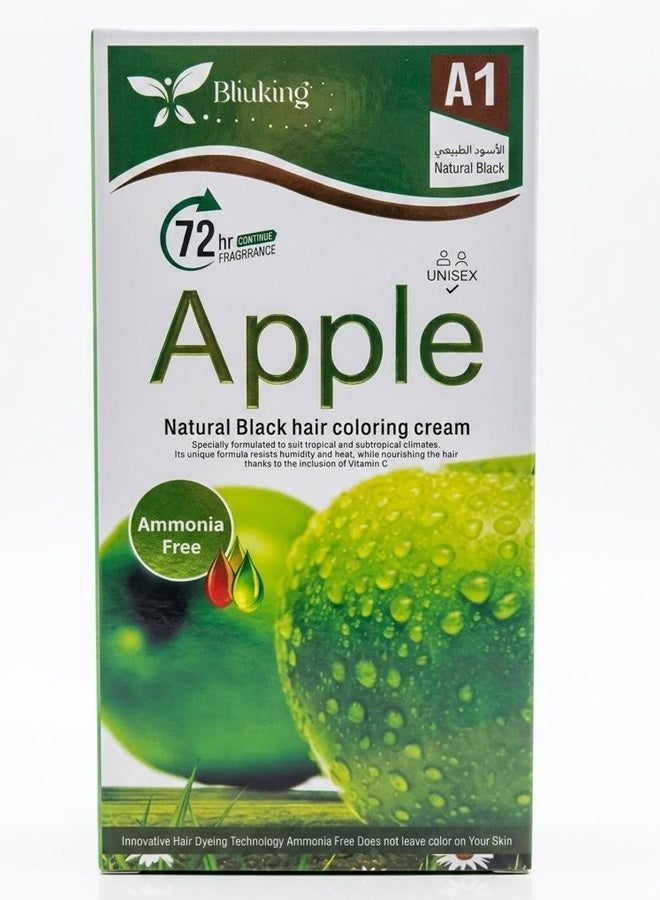 Ammonia Free Hair Color Cream - 500 ml Cream + 500 ml Developer - Apple (Natural Black A1) - Image 2
