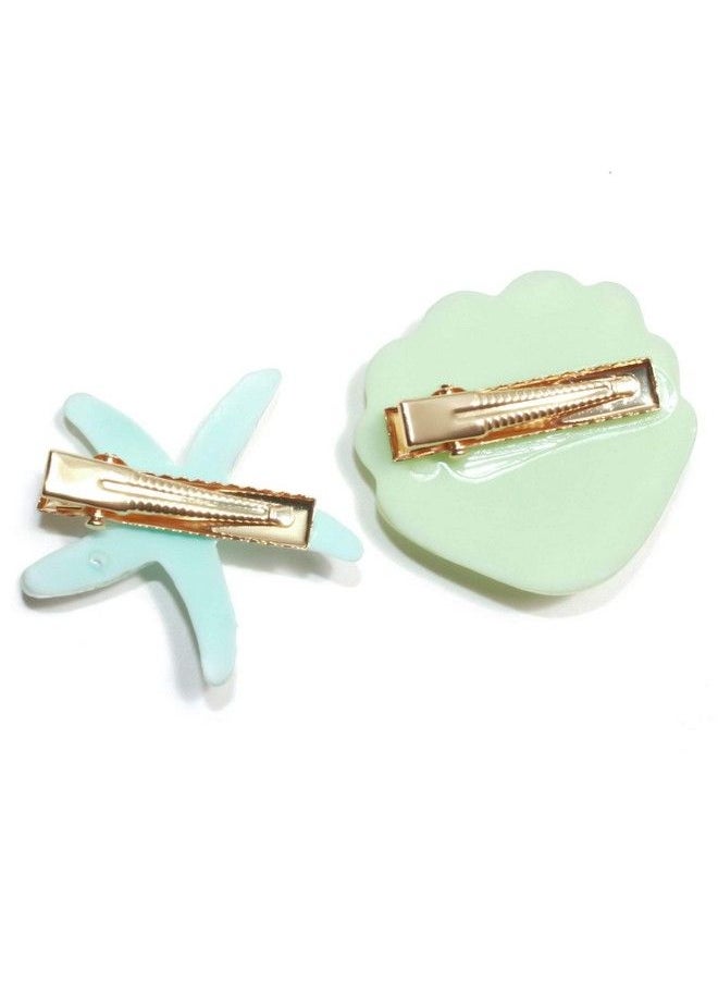 El Regalo - Shell Pearl Starfish Hair Clip Set For Women Girls Acrylic Resin Alligator Hair Clips Fashion Sweet Beach Hair Accessories With Best Gift Green - Image 1