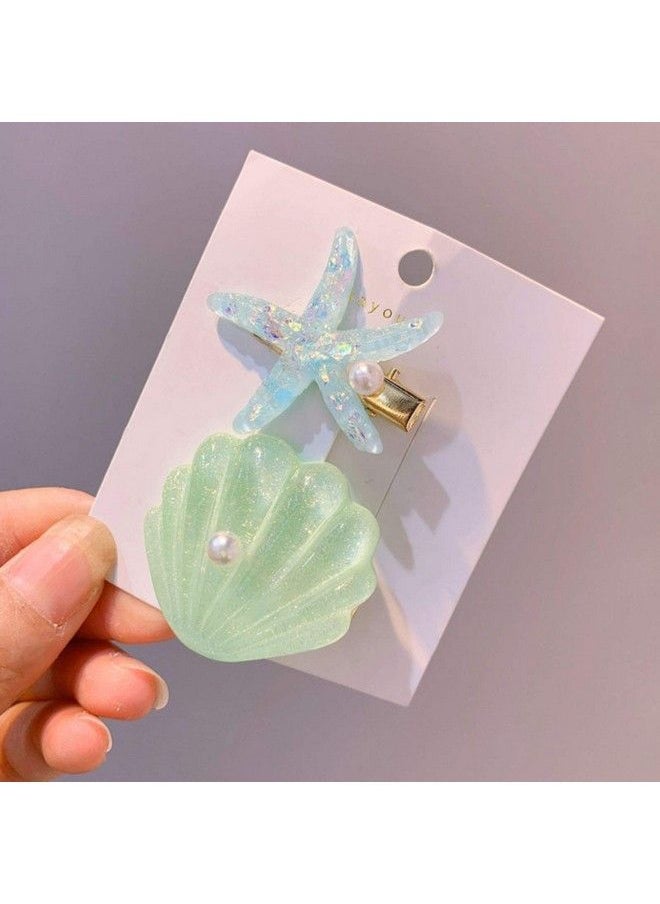 El Regalo - Shell Pearl Starfish Hair Clip Set For Women Girls Acrylic Resin Alligator Hair Clips Fashion Sweet Beach Hair Accessories With Best Gift Green - Image 1