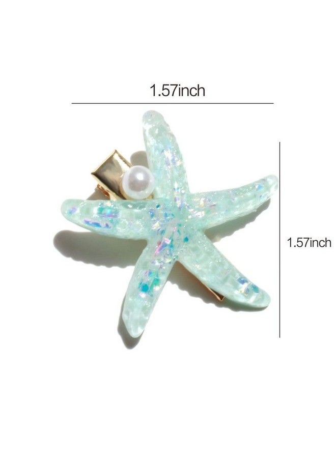 El Regalo - Shell Pearl Starfish Hair Clip Set For Women Girls Acrylic Resin Alligator Hair Clips Fashion Sweet Beach Hair Accessories With Best Gift Green - Image 1