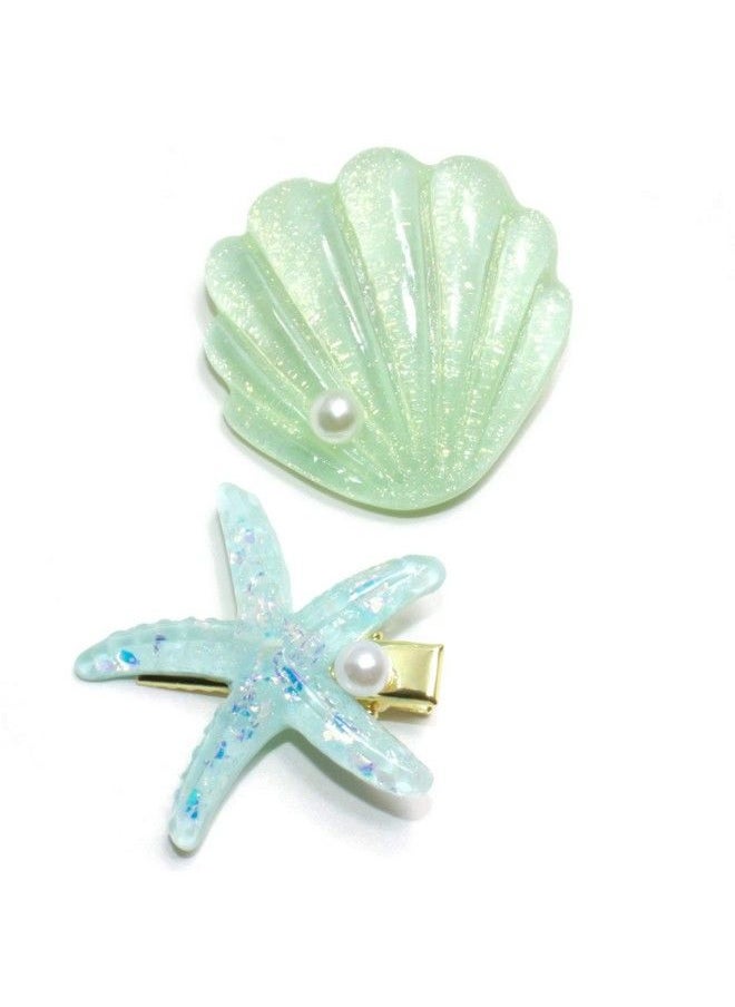 El Regalo - Shell Pearl Starfish Hair Clip Set For Women Girls Acrylic Resin Alligator Hair Clips Fashion Sweet Beach Hair Accessories With Best Gift Green - Image 1