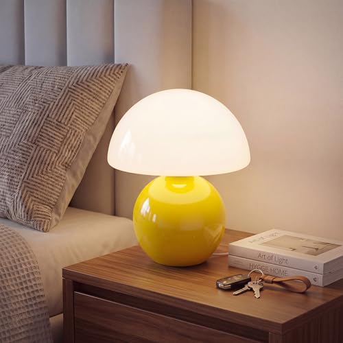 Dawnwake Mushroom Lamp Desk Lamp for Bedroom,Table Bedside Small Lamps for Living Room,Mushroom Decor Cute Mini Modern Mid Century Lamps for Night Stands,Aesthetic Home Living Room Decor(Yellow) - Image 1