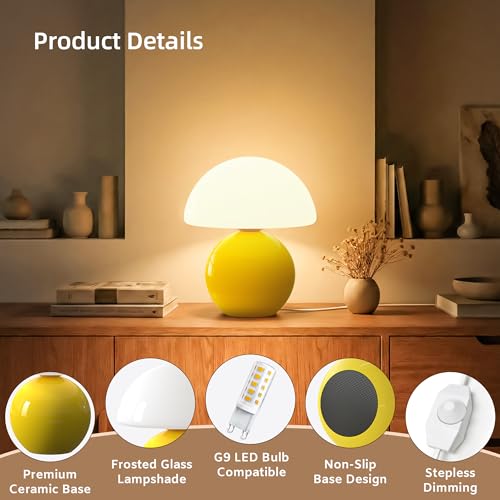 Dawnwake Mushroom Lamp Desk Lamp for Bedroom,Table Bedside Small Lamps for Living Room,Mushroom Decor Cute Mini Modern Mid Century Lamps for Night Stands,Aesthetic Home Living Room Decor(Yellow) - Image 4