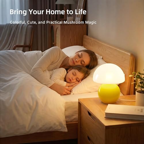 Dawnwake Mushroom Lamp Desk Lamp for Bedroom,Table Bedside Small Lamps for Living Room,Mushroom Decor Cute Mini Modern Mid Century Lamps for Night Stands,Aesthetic Home Living Room Decor(Yellow) - Image 2