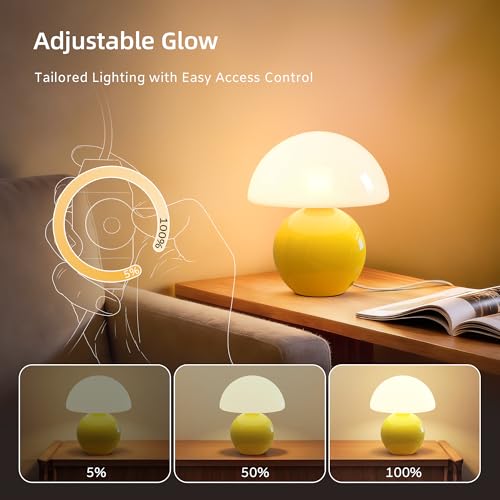 Dawnwake Mushroom Lamp Desk Lamp for Bedroom,Table Bedside Small Lamps for Living Room,Mushroom Decor Cute Mini Modern Mid Century Lamps for Night Stands,Aesthetic Home Living Room Decor(Yellow) - Image 3