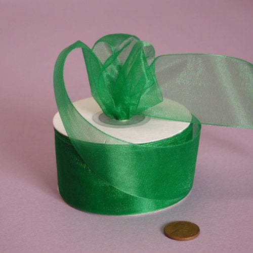 Paper Mart Emerald Green Shimmer Sheer Organza Ribbon, 1-1/2" X 25Yd - Image 3