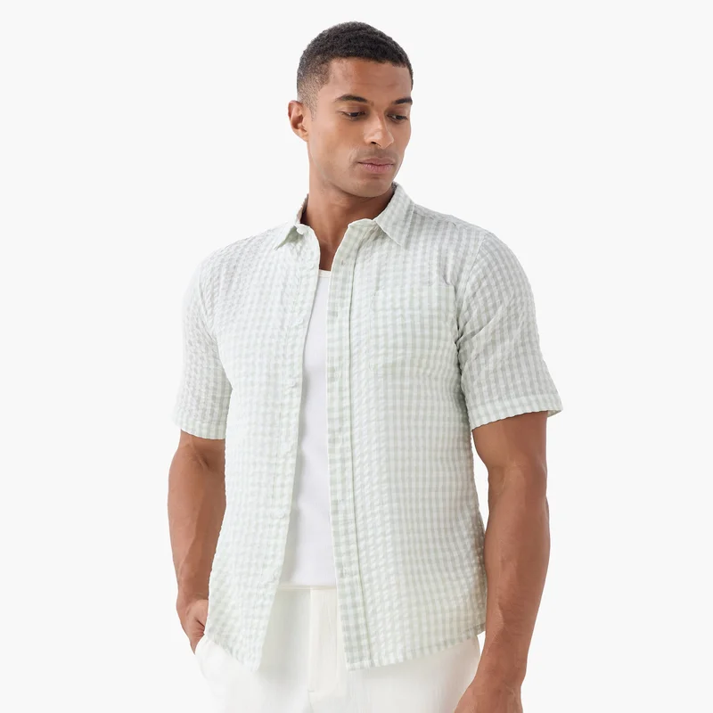 سبلاش فيڤ Regular Fit Checked Seersucker Shirt with Collar