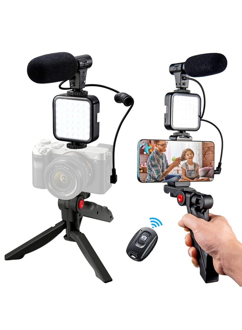 Vlogging Kit Smartphone Camera Video Vlogging Kit for iPhone/Android with Light + Microphone + Tripod + Phone Holder for Vlogging/YouTube/Tiktok/Facebook/Camera - Image 1