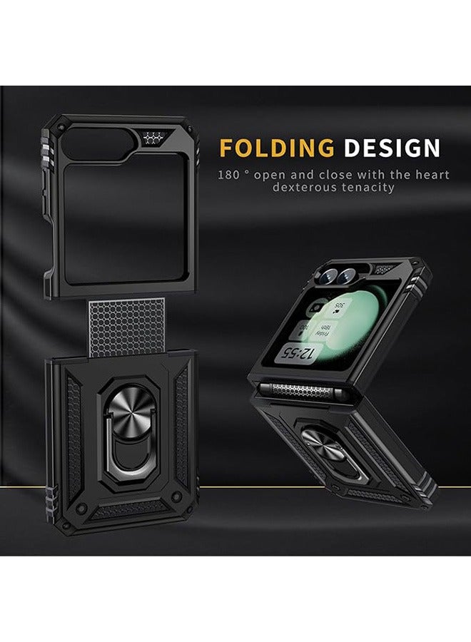 Case for Samsung Galaxy Z Flip 6, Shockproof Case,  Anti-Fall Drop Protection, TPU + PC Double Layer Protection, Tough Armor Hard Phone Cover, Integrated 360 Degree Rotating Ring Kickstand (Black) - Image 4