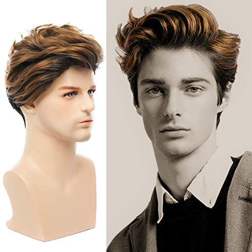Swiking Mens Short Blonde Wig Natural Synthetic Dark Roots Cosplay Hair Wigs for Male Guy Daily Wig (Blonde Mix Black) - Image 1