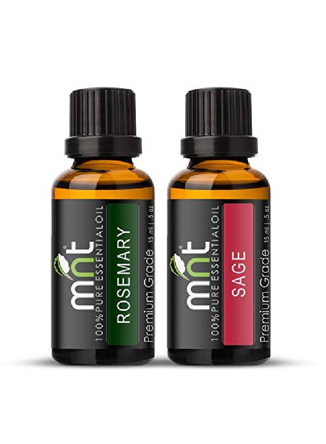MNT Combo of Rosemary Oil and Sage Oil For Hair Growth Skin care (Each 15ML) 100% Pure l Oil - Image 1
