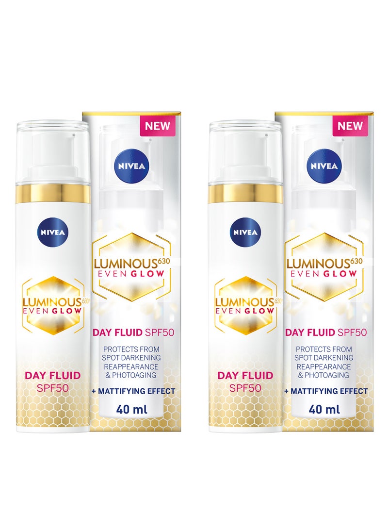 Nivea Luminous 630 Even Glow Anti Dark Spot Face Fluid SPF 50 Pack of 2  - Image 1