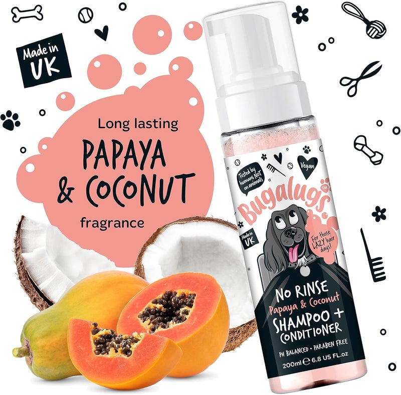 Bugalugs Papaya & Coconut No Rinse Dog Shampoo & Conditioner - 200ML - Image 3