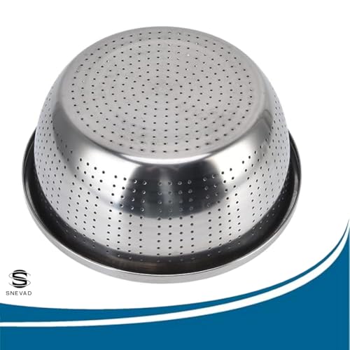 Snevad Round Stainless Steel Microporous Colander & Large Bowl for Kitchen Rice Strainer for Pasta Straining,Fruit Washing Vegetable Draining Food Mixing with Salad Mixing Bowl [22x22x10 CM], Silver - Image 5