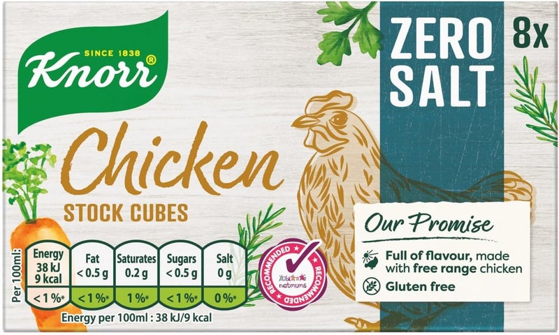 Knorr مكعبات مرق الدجاج بدون ملح من كنور - عبوة من 8، خالية من الجلوتين واللاكتوز - Image 1