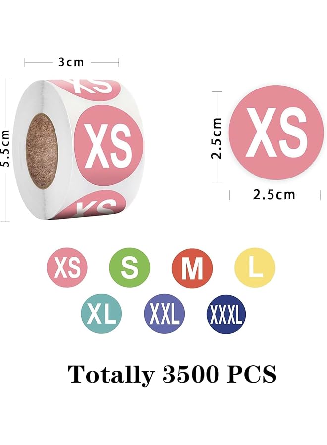 erorex 3500 Pcs 7 Sizes 1 Inch Self Adhesive Clothing Size Stickers Labels Rolls For T Shirts Trousers Skirt Retail And Home Xs Sml Xl Xxl Xxxl  - Image 2