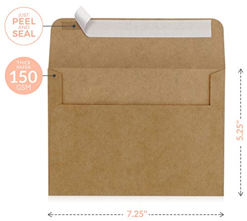 Sweetzer & Orange A7 Brown Self Seal Envelopes, 100 Pack, 5x7 Inches(True 5.25 x 7.25 in.), Kraft 150gsm, Blank Envelopes for Invitations, Wedding, and Mailing - Image 2