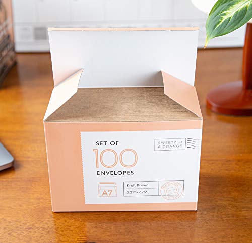 Sweetzer & Orange A7 Brown Self Seal Envelopes, 100 Pack, 5x7 Inches(True 5.25 x 7.25 in.), Kraft 150gsm, Blank Envelopes for Invitations, Wedding, and Mailing - Image 5
