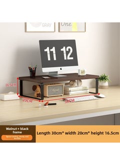 Computer Elevated Rack Monitor Bracket Pad High Base Desktop Storage Rack Bracket Desktop Storage Shelf Load-bearing-color:Walnut + Black Frame 30x20x15 Cm