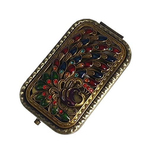 Jtbling Bronze Peacock Vintage Metal Retro Portable Mini Mirror Rectangular Cosmetic Fold Mirror 1X/2X Magnifying Pocket Makeup Mirror Compact Travel Mirror Handheld Mirror Flip Mirror - Image 5