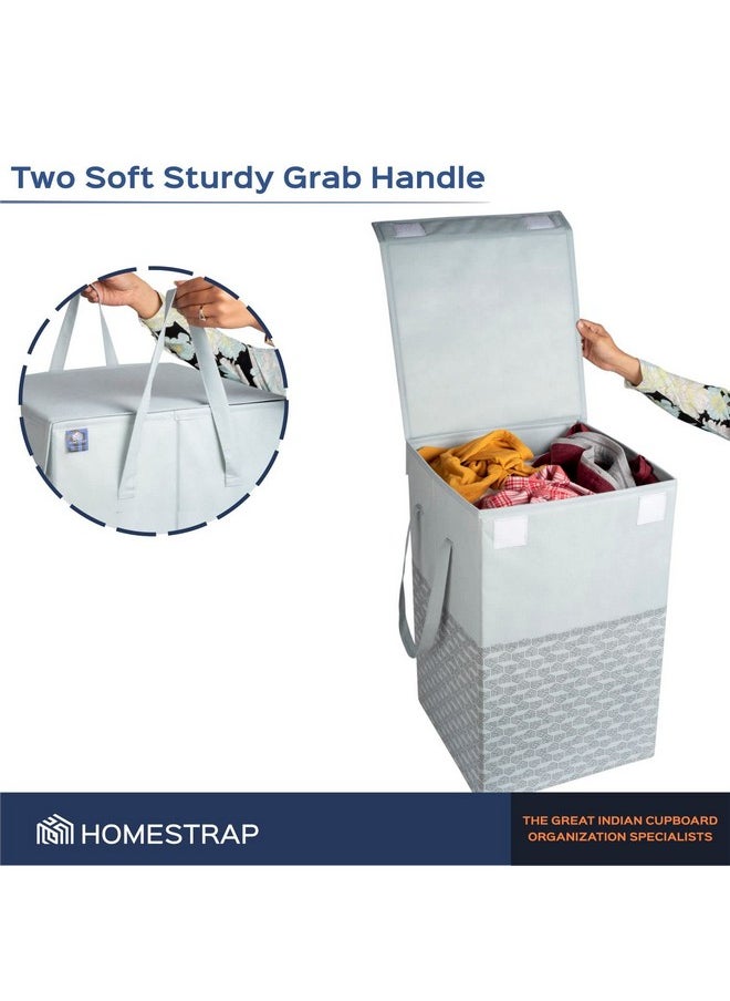 هومستراب سلة غسيل قابلة للطي سعة 75 لترًا من Homestrap | حقيبة غسيل مطبوعة مع مقبض أمامي بغطاء | منظم ألعاب غير منسوج | سلة غسيل من القماش (رمادي) (بولي بروبيلين)  - Image 4
