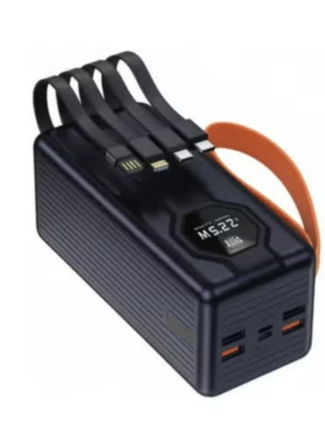 CE-06 50000mAh Dual-Ports Power Bank with LED Light and 22.5W PD Fast Charging – 120W Output, Built-in Cables, Black