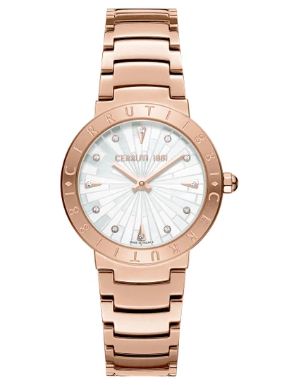 CERRUTI 1881 Women's Filiano Analog Women's Watch - White Mother of Pearl Dial, Gold Rose Topring, Bracelet
