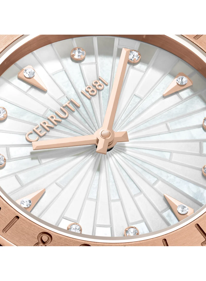 CERRUTI 1881 Women's Filiano Analog Women's Watch - White Mother of Pearl Dial, Gold Rose Topring, Bracelet