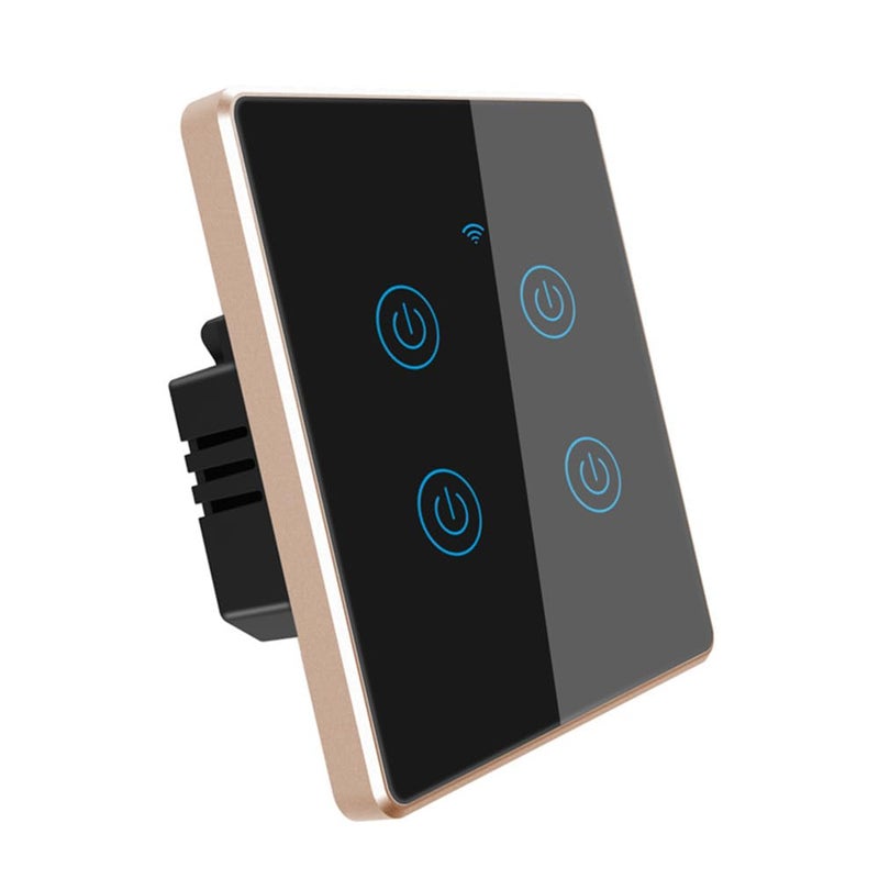 Tichondrius WiFi Smart Wall Light Switch, Metal Border Touch Switches, Glass Panel, No Neutral Wire Required, Remote Control Smart Life/Tuya App, Work with Alexa, Google Home (Black Gold, 4 Gang) - Image 1